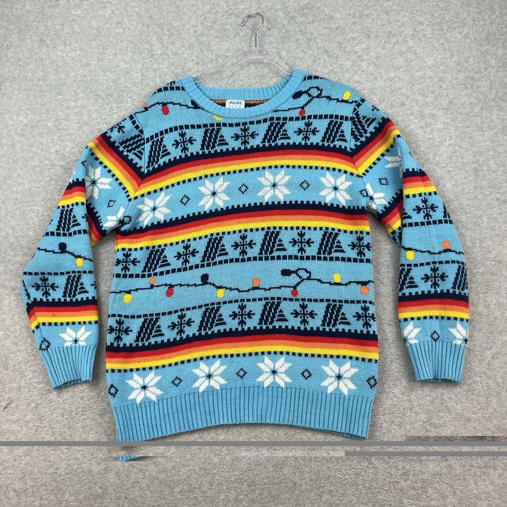 Aldi Gear Sweater Mens M Blue Crew‎ Neck Long Sleeves Ugly Christmas Pullover